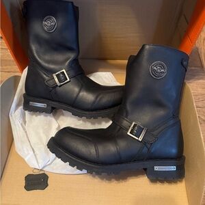 Rugged Black Leather Boots with Buckle by [Brand]